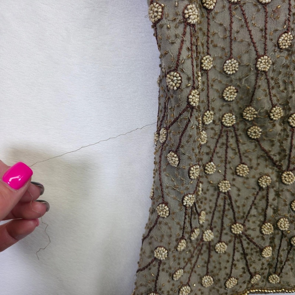 Adrianna Papell Two Piece Dress Set Womens 14 Silk Beaded vtg Formal Art Deco - Picture 14 of 16